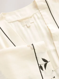 Black/White Heron Linen Blend Lightweight Dressing Gown