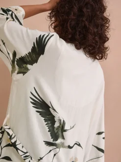 Black/White Heron Linen Blend Lightweight Dressing Gown