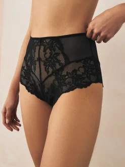 Black/White High Waist Lace Knickers 2 Pack