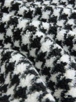 Black/White Houndstooth Check Jacquard Teddy Borg Quarter Zip Fleece Sweatshirt