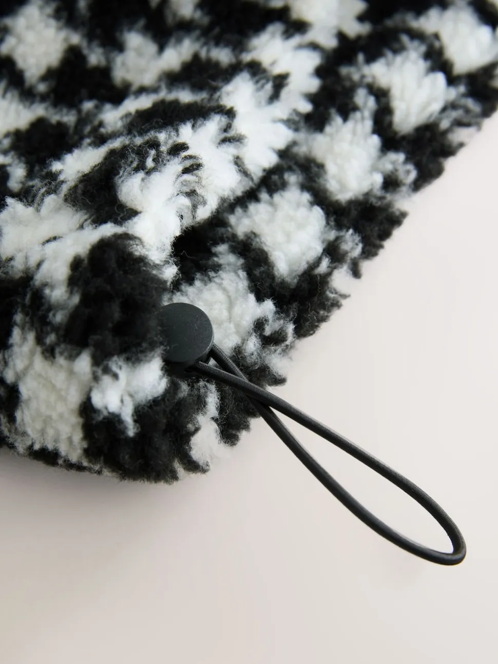 Black/White Houndstooth Check Jacquard Teddy Borg Quarter Zip Fleece Sweatshirt