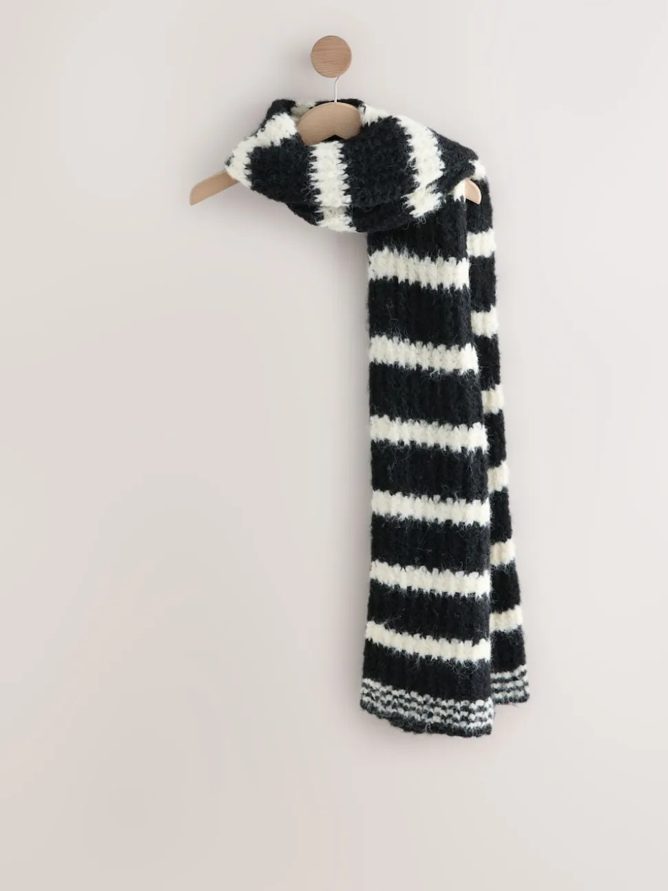 Black/White Knitted Wool Blend Striped Scarf