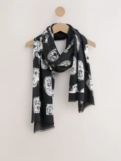 Black/White Lightweight Scarf Mono Locket Print Scarf