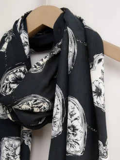 Black/White Lightweight Scarf Mono Locket Print Scarf