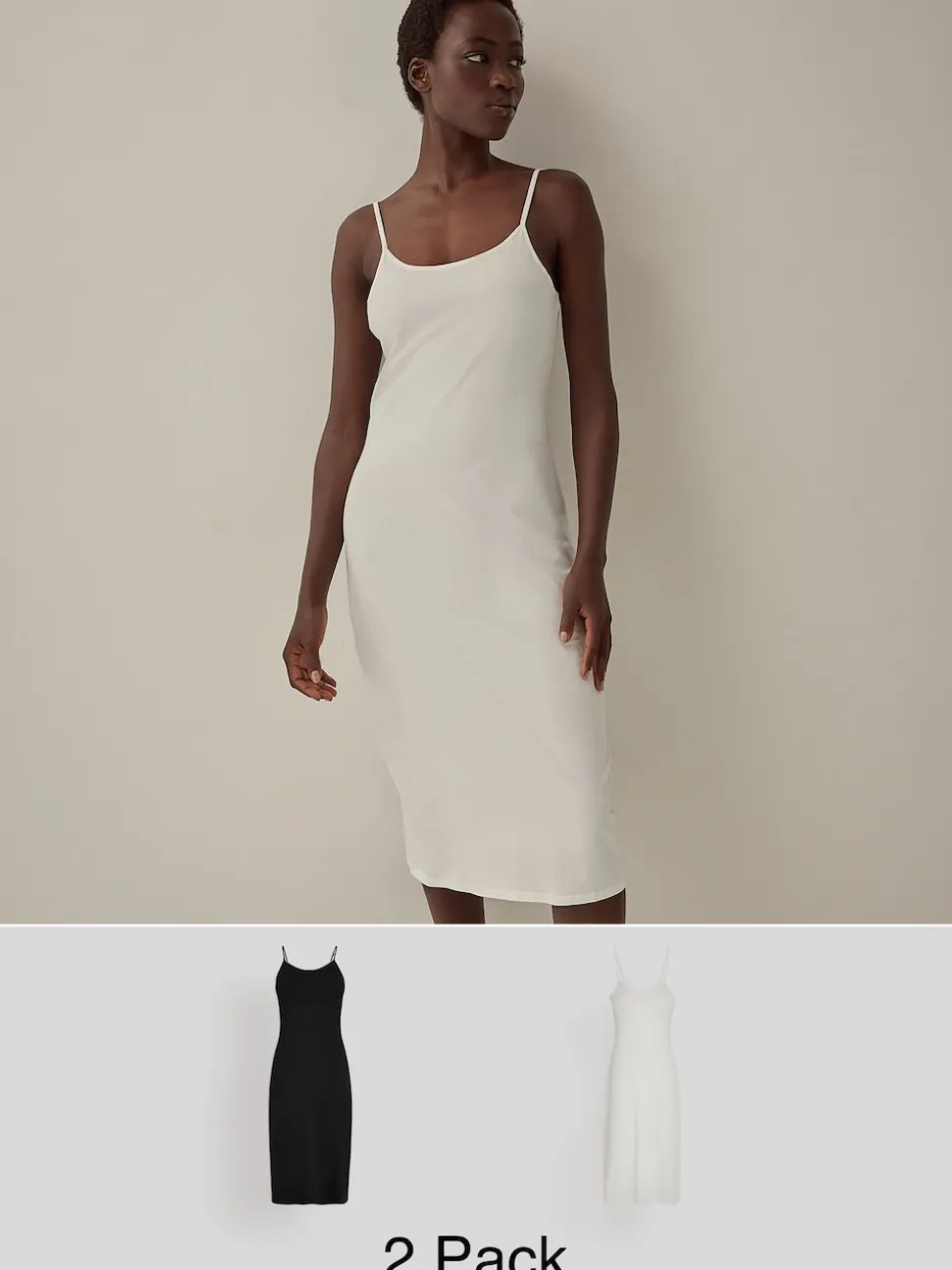 Black/White Long Naturally Cooling Cotton Slips 2 Pack