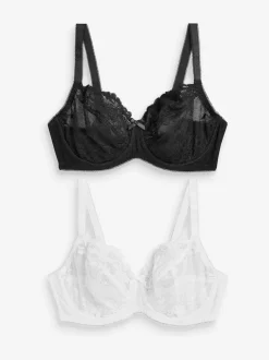 Black/White Non Pad Balcony DD+ Lace Bras 2 Pack