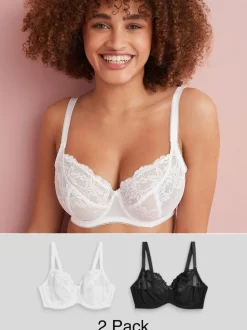 Black/White Non Pad Balcony DD+ Lace Bras 2 Pack