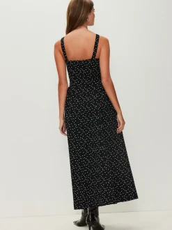 Black/White Polka Dot Occasion Cinched Waist Maxi Dress