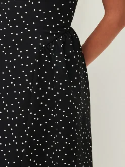 Black/White Polka Dot Occasion Cinched Waist Maxi Dress