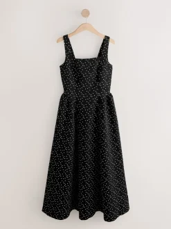 Black/White Polka Dot Occasion Cinched Waist Maxi Dress