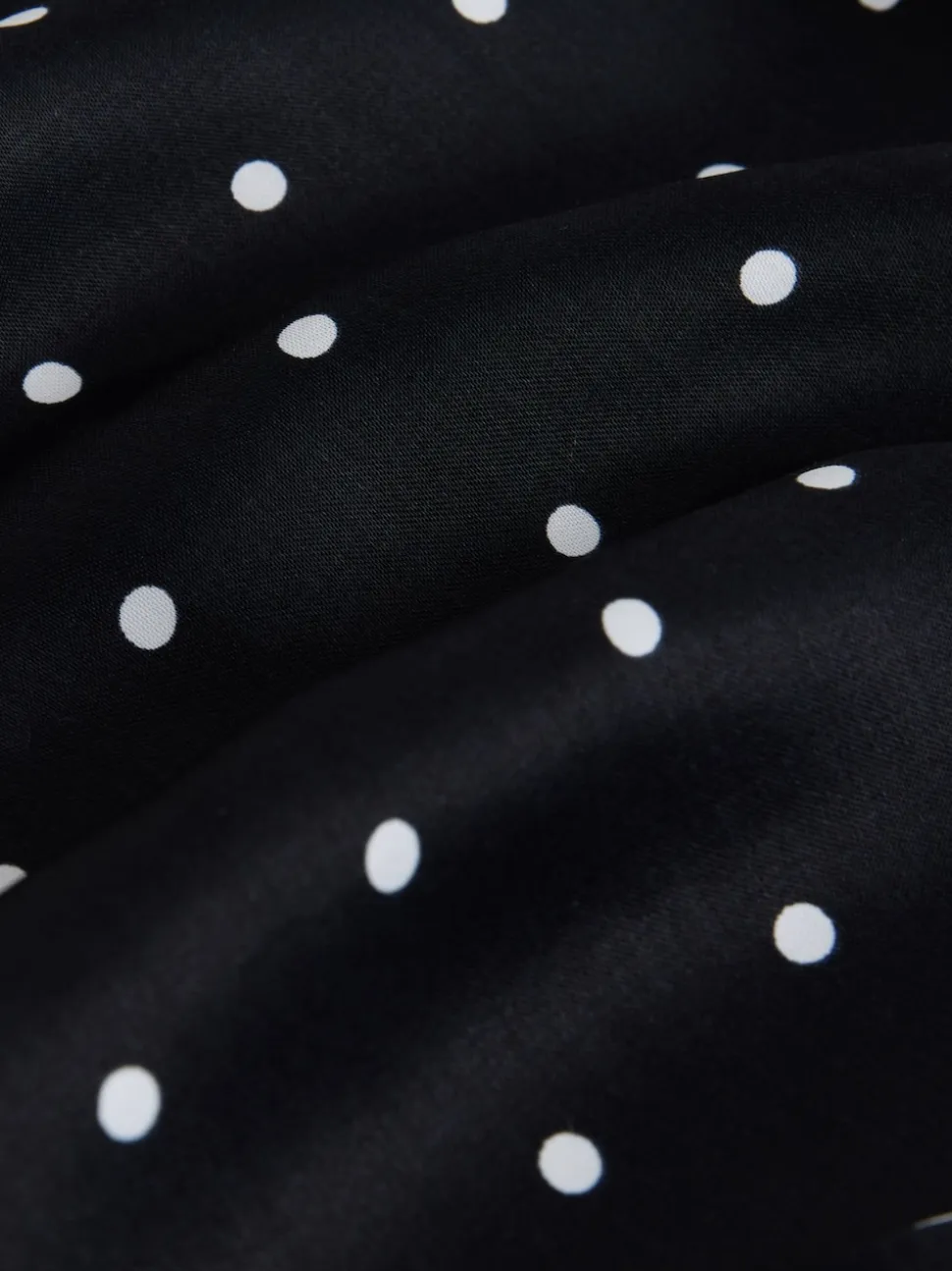 Black/White Polka Dot Satin Tie Waist Wide Leg Trousers