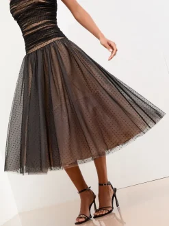 Black/White Premium Ruched Bandeau Prom Dress