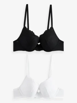Black/White Push Up Plunge Lace Bras 2 Pack
