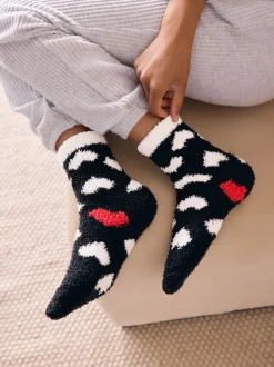 Black/White Red Hearts Cosy Ankle Socks 4 Pack
