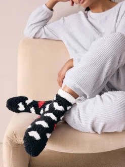 Black/White Red Hearts Cosy Ankle Socks 4 Pack