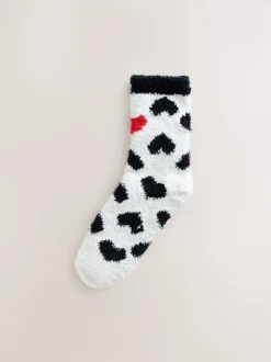 Black/White Red Hearts Cosy Ankle Socks 2 Pack