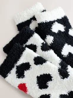 Black/White Red Hearts Cosy Ankle Socks 2 Pack