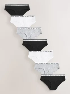 Black/White Short Cotton Logo Knickers 7 Pack