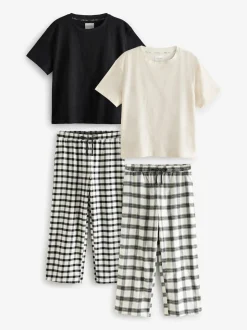 Black/White Short Sleeve 100% Cotton Pyjamas 2 Pack