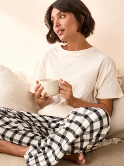 Black/White Short Sleeve 100% Cotton Pyjamas 2 Pack