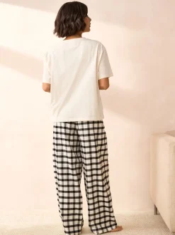 Black/White Short Sleeve 100% Cotton Pyjamas 2 Pack