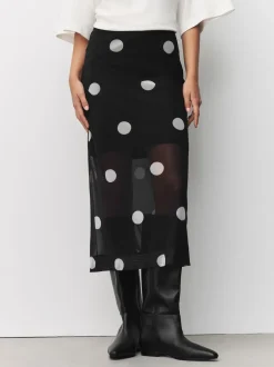 Black/White Spot Mesh Midi Pencil Skirt