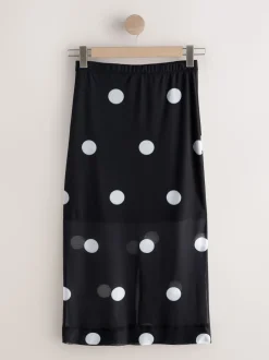 Black/White Spot Mesh Midi Pencil Skirt