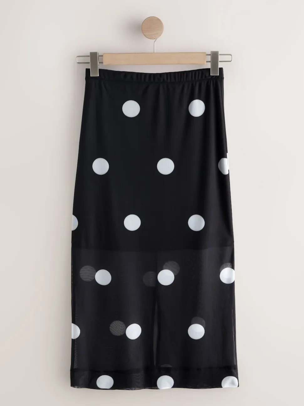 Black/White Spot Mesh Midi Pencil Skirt