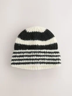 Black/White Stripe Knitted Beanie Hat