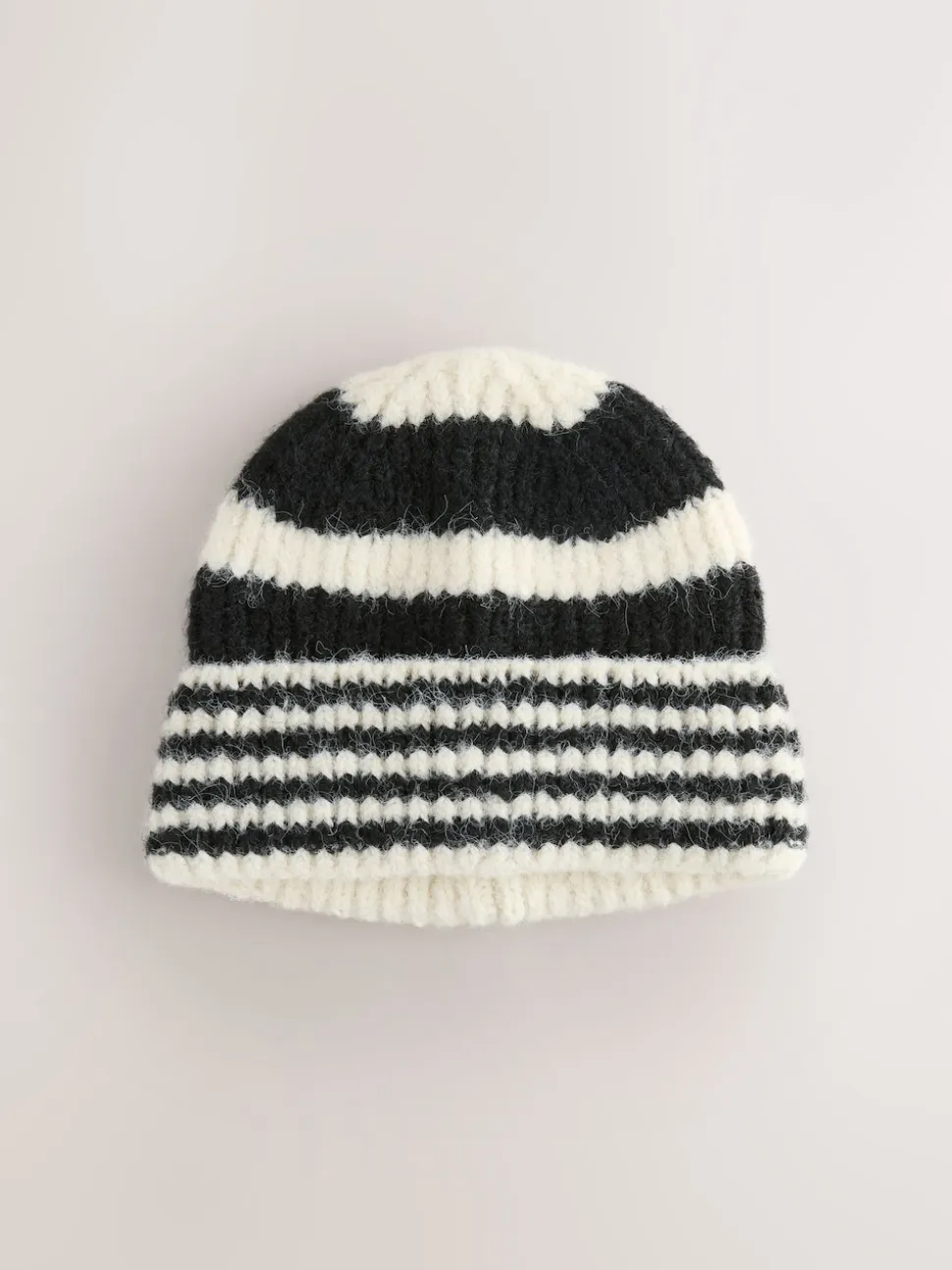 Black/White Stripe Knitted Beanie Hat