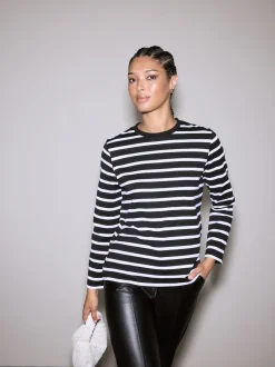Black/White Stripe Long Sleeve Heavyweight Crew Neck T-Shirt