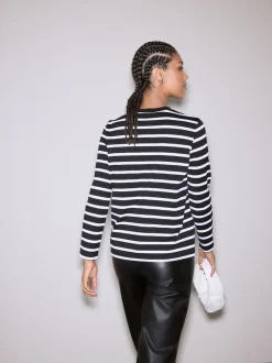 Black/White Stripe Long Sleeve Heavyweight Crew Neck T-Shirt