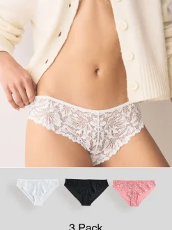 Black/White/Nude Brazilian Lace Front NVPL Knickers 3 Pack