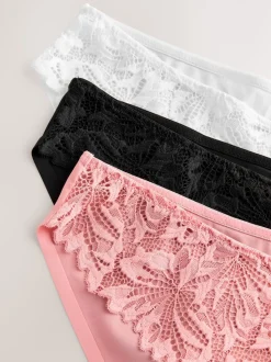 Black/White/Nude Brazilian Lace Front NVPL Knickers 3 Pack