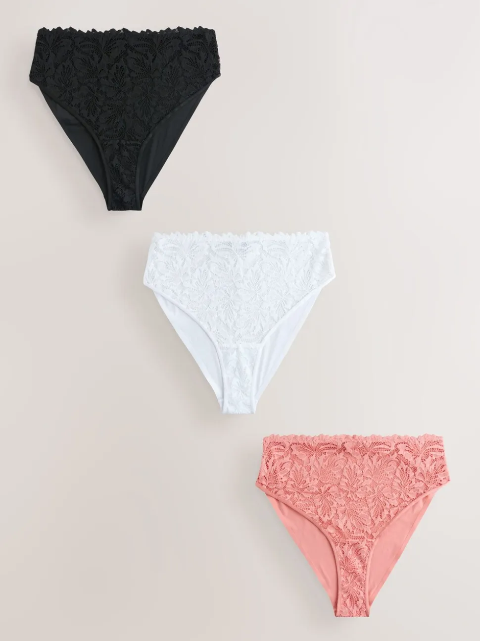 Black/White/Nude High Waist High Leg Lace Front NVPL Knickers 3 Pack