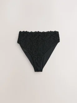 Black/White/Nude High Waist High Leg Lace Front NVPL Knickers 3 Pack