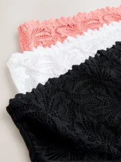 Black/White/Nude High Waist High Leg Lace Front NVPL Knickers 3 Pack