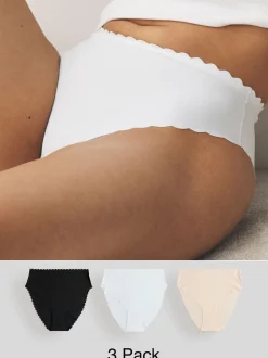 Black/White/Nude High Waist High Leg No VPL Scallop Knickers 3 Pack