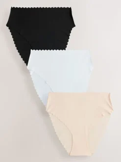 Black/White/Nude High Waist High Leg No VPL Scallop Knickers 3 Pack
