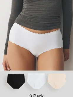 Black/White/Nude Midi No VPL Scallop Knickers 3 Pack