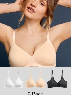 Black/White/Pastel Rose Nude Pad Non Wire Cotton Blend Ultimate Comfort Bras 3 Pack