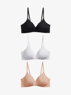 Black/White/Pastel Rose Nude Pad Non Wire Cotton Blend Ultimate Comfort Bras 3 Pack