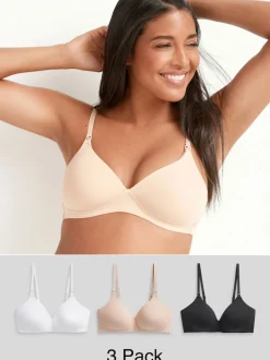 Black/White/Pastel Rose Nude Pad Non Wire B-G Nursing Cotton Blend Ultimate Comfort Bras 3 Pack