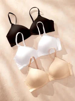 Black/White/Pastel Rose Nude Pad Non Wire B-G Nursing Cotton Blend Ultimate Comfort Bras 3 Pack