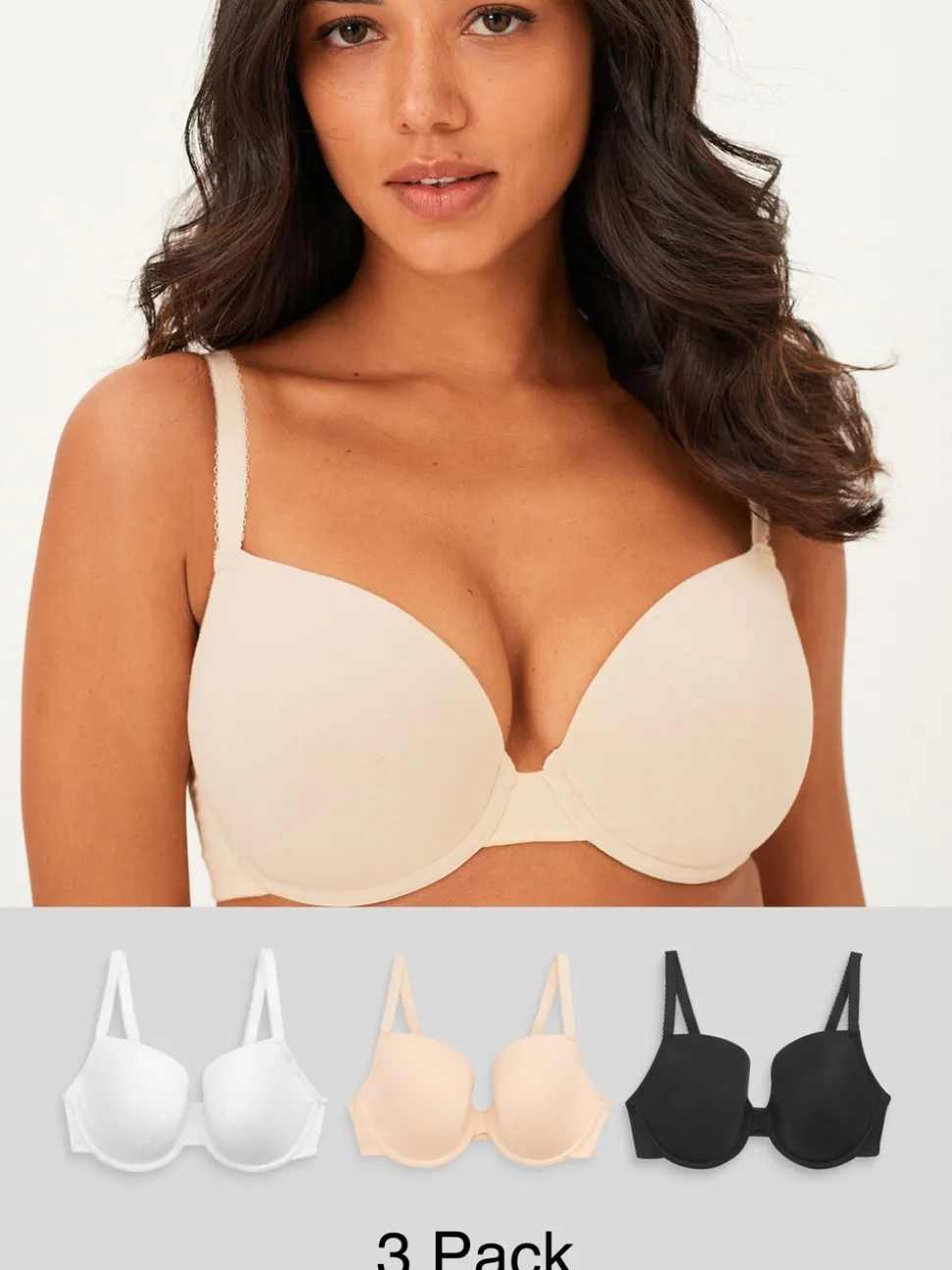 Black/White/Pastel Rose Nude Pad Plunge DD+ Cotton Blend Ultimate Comfort Bras 3 Pack
