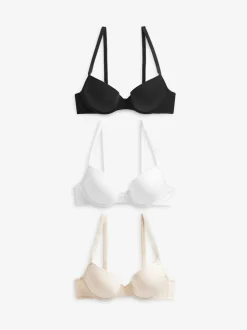 Black/White/Pastel Rose Nude Pad Plunge Cotton Blend Ultimate Comfort Bras 3 Pack
