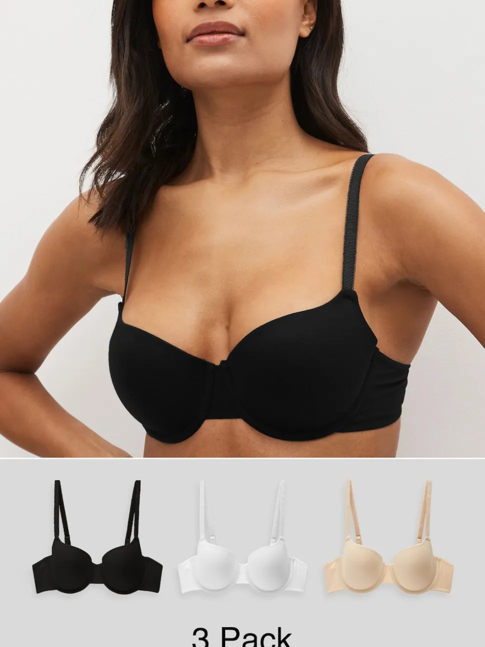 Black/White/Pastel Rose Nude Pad Balcony Cotton Blend Ultimate Comfort Bras 3 Pack