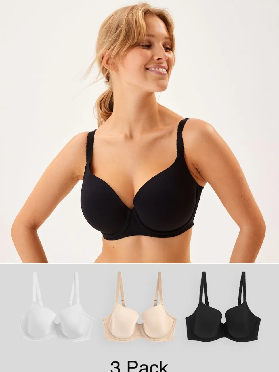 Black/White/Pastel Rose Nude Pad Balcony DD+ Cotton Blend Ultimate Comfort Bras 3 Pack