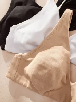 Black/White/Pastel Rose Nude Non Pad Non Wire Cotton Blend Ultimate Comfort Bras 3 Pack