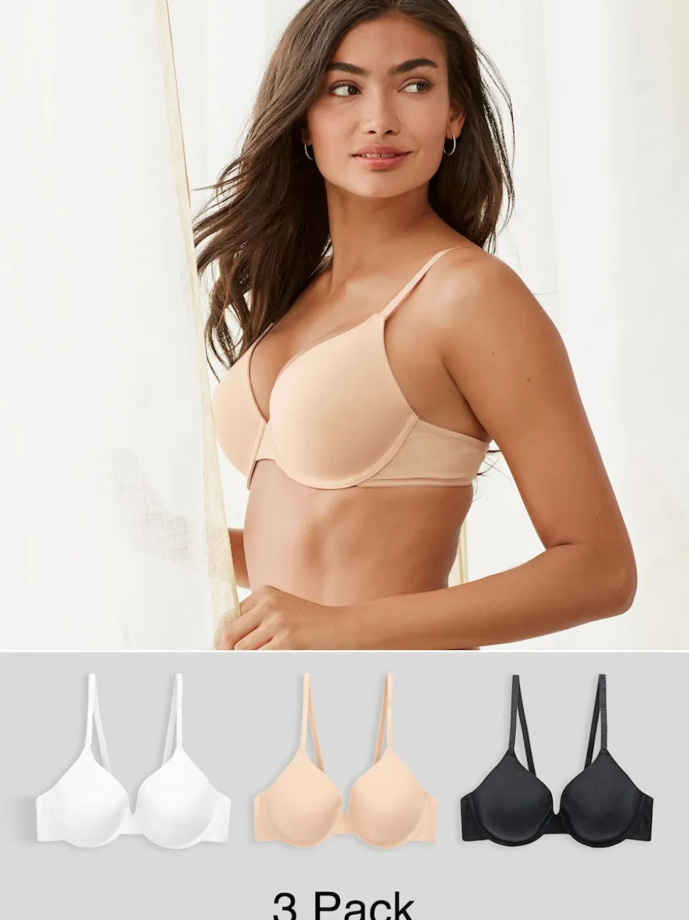Black/White/Pastel Rose Nude Pad Full Cup Cotton Blend Ultimate Comfort Bras 3 Pack
